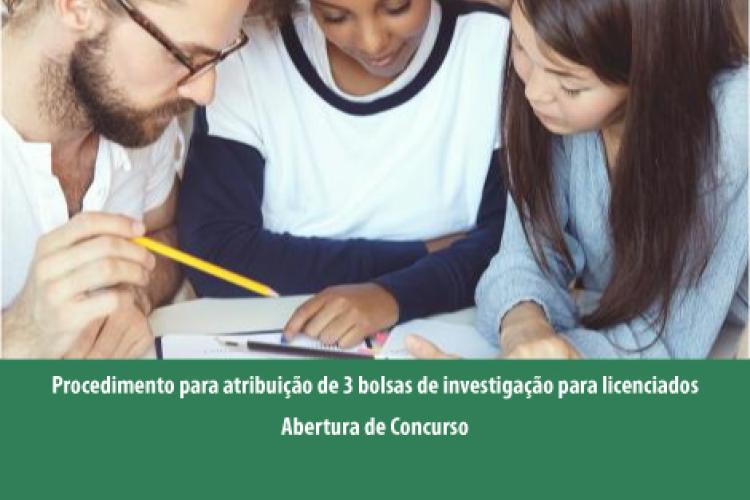 Procedimento para atribuição de 3 bolsas de investigação para licenciados 